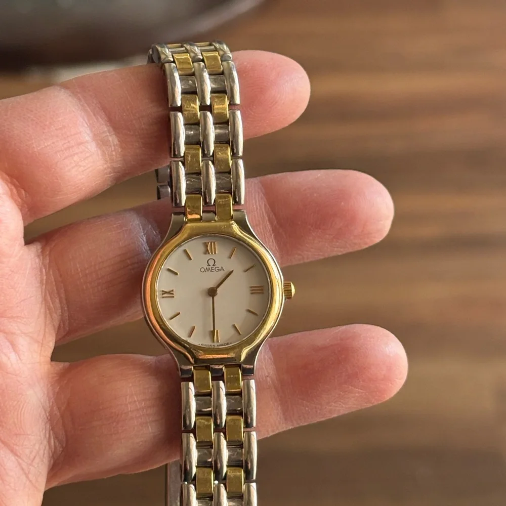 Omega Gold and Silver Two-Tone Watch with Roman Numerals - Picture 2 of 9